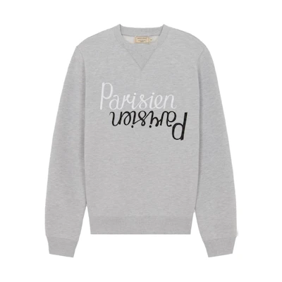 Maison Kitsune Grey Crewneck Sweatshirt with Solid Logo Design DU00305KM0008