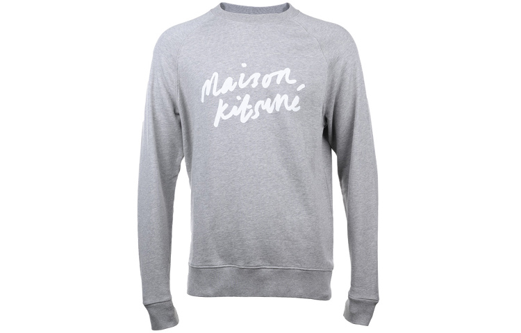 Maison Kitsune Grey Crewneck Sweatshirt with Letter Print Long Sleeve GM00303KM0017-GRM