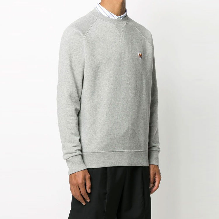 Shop Maison Kitsune Grey Fox Head Patch Pullover Crewneck Sweatshirt for Men AM00303KM0001-H150
