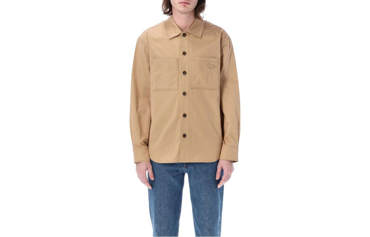 Order Maison Kitsune Light Brown Button-Up Collar Long Sleeve Jacket KM00407WW0073-P220
