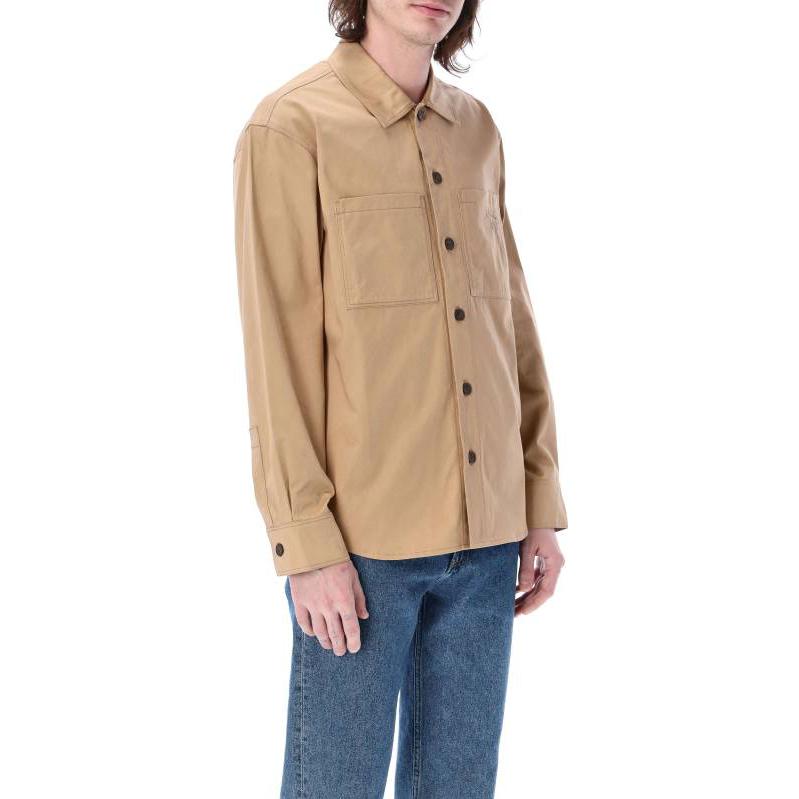 Shop Maison Kitsune Light Brown Button-Up Collar Long Sleeve Jacket KM00407WW0073-P220