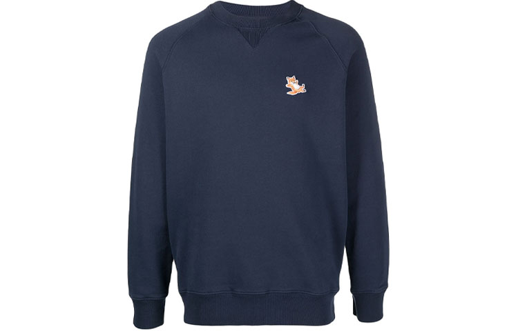 Maison Kitsune Logo Fox Patch Pullover Sweatshirt Navy Blue GU00342KM0002-P480