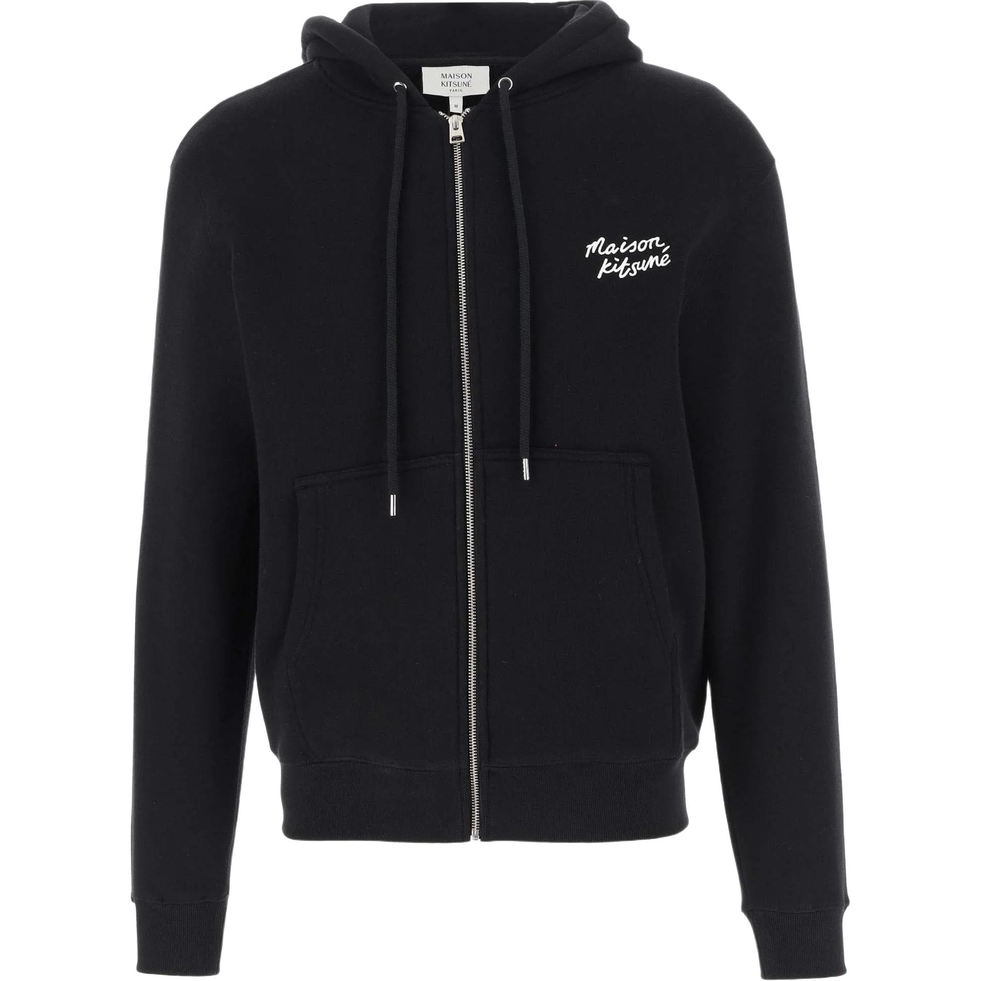 Order Maison Kitsune Logo Print Drawstring Hooded Zip-Up Jacket Black Men NM00703KM0307-B197