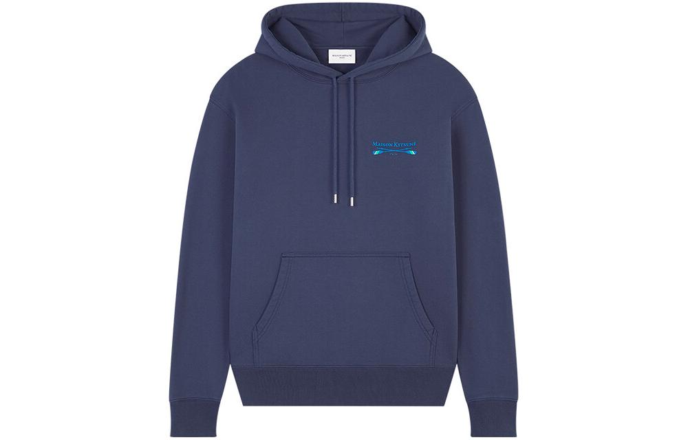 Maison Kitsune Navy Blue Drawstring Hoodie with Letter Print Design LM00708KM0307-P476