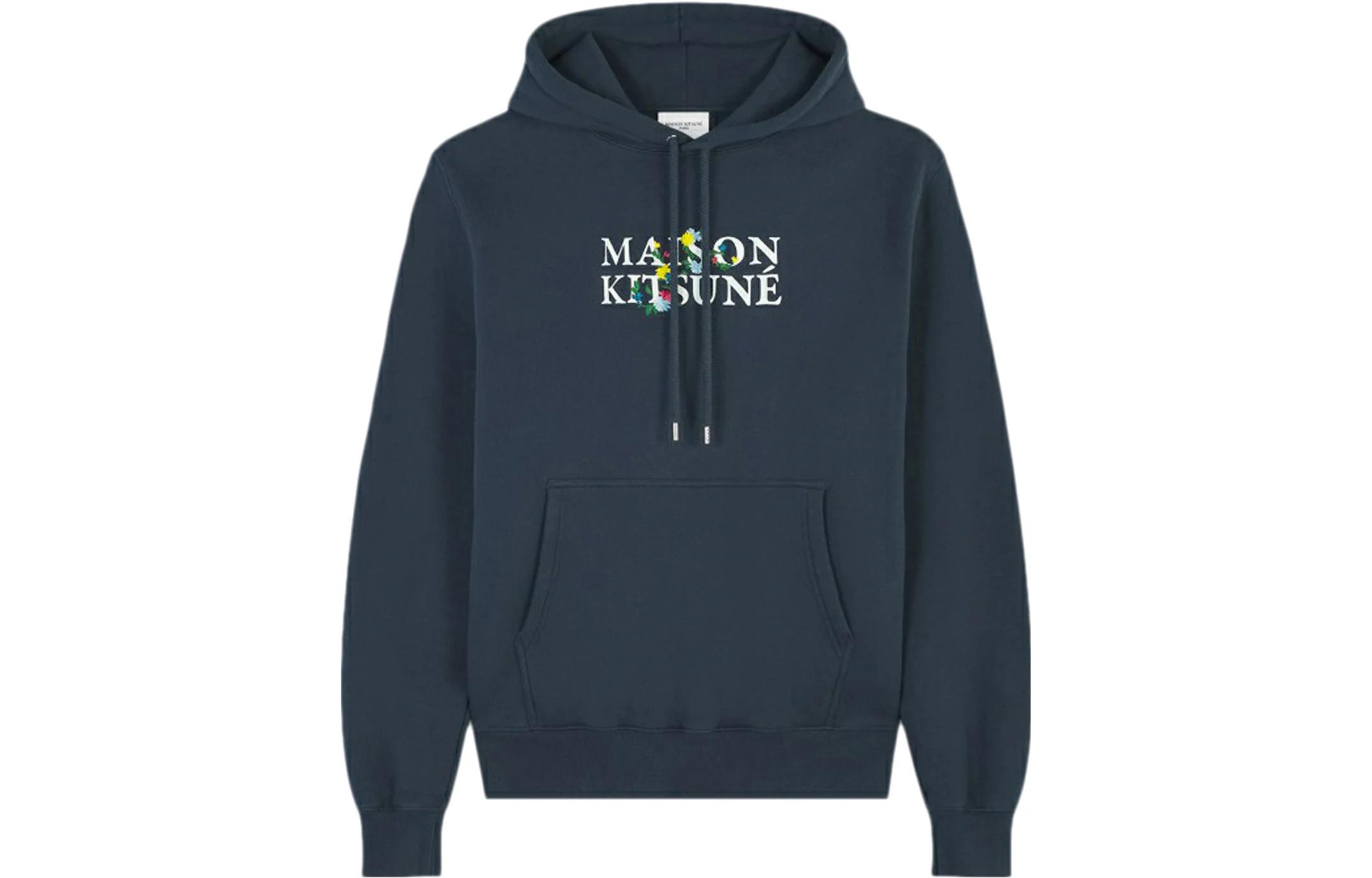 Maison Kitsune Navy Blue Pullover Hoodie with Fox Logo for Men LM00702KM0001-P476