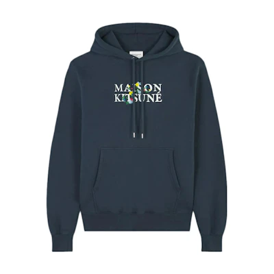 Maison Kitsune Navy Blue Pullover Hoodie with Fox Logo for Men LM00702KM0001-P476
