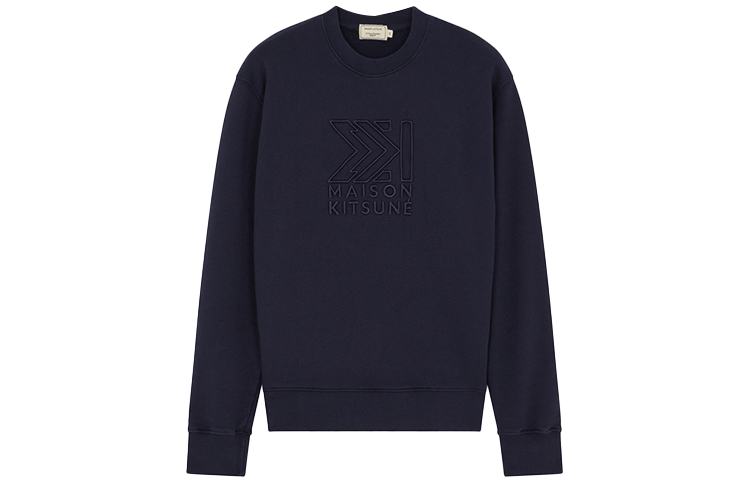 Maison Kitsune Navy Varsity Jacket with Logo Lettering and Mixed Material Sleeves LM02109WM0023-P476