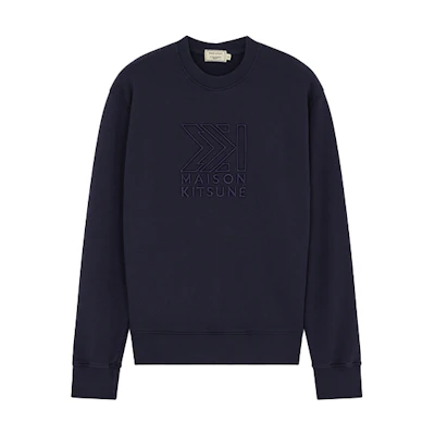 Maison Kitsune Navy Varsity Jacket with Logo Lettering and Mixed Material Sleeves LM02109WM0023-P476