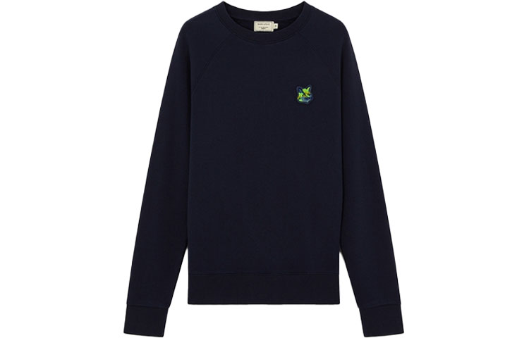 Maison Kitsune Neon Fox Triangle Crewneck Sweatshirt White Loose Fit DM00314KM0002-WH