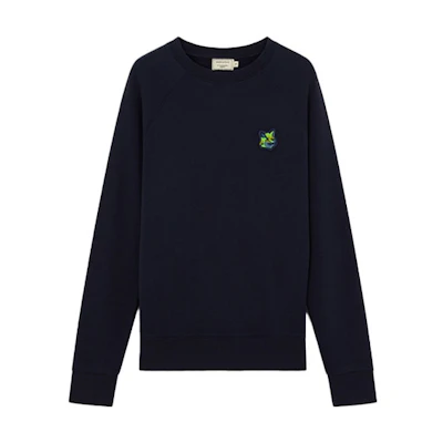 Maison Kitsune Neon Fox Triangle Crewneck Sweatshirt White Loose Fit DM00314KM0002-WH