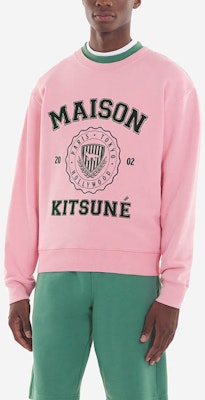 Maison Kitsune Baju Pink Crewneck dengan Logo Huruf untuk Lelaki. KM00329KM0027-P622 Shop Maison Kitsune Baju Pink Crewneck dengan Logo Huruf untuk Lelaki. KM00329KM0027-P622