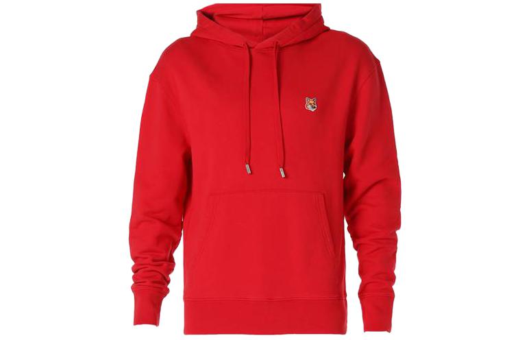 Maison Kitsune Red Pullover Hoodie with Solid Logo Print - Long Sleeve JM00332KM0001-P596