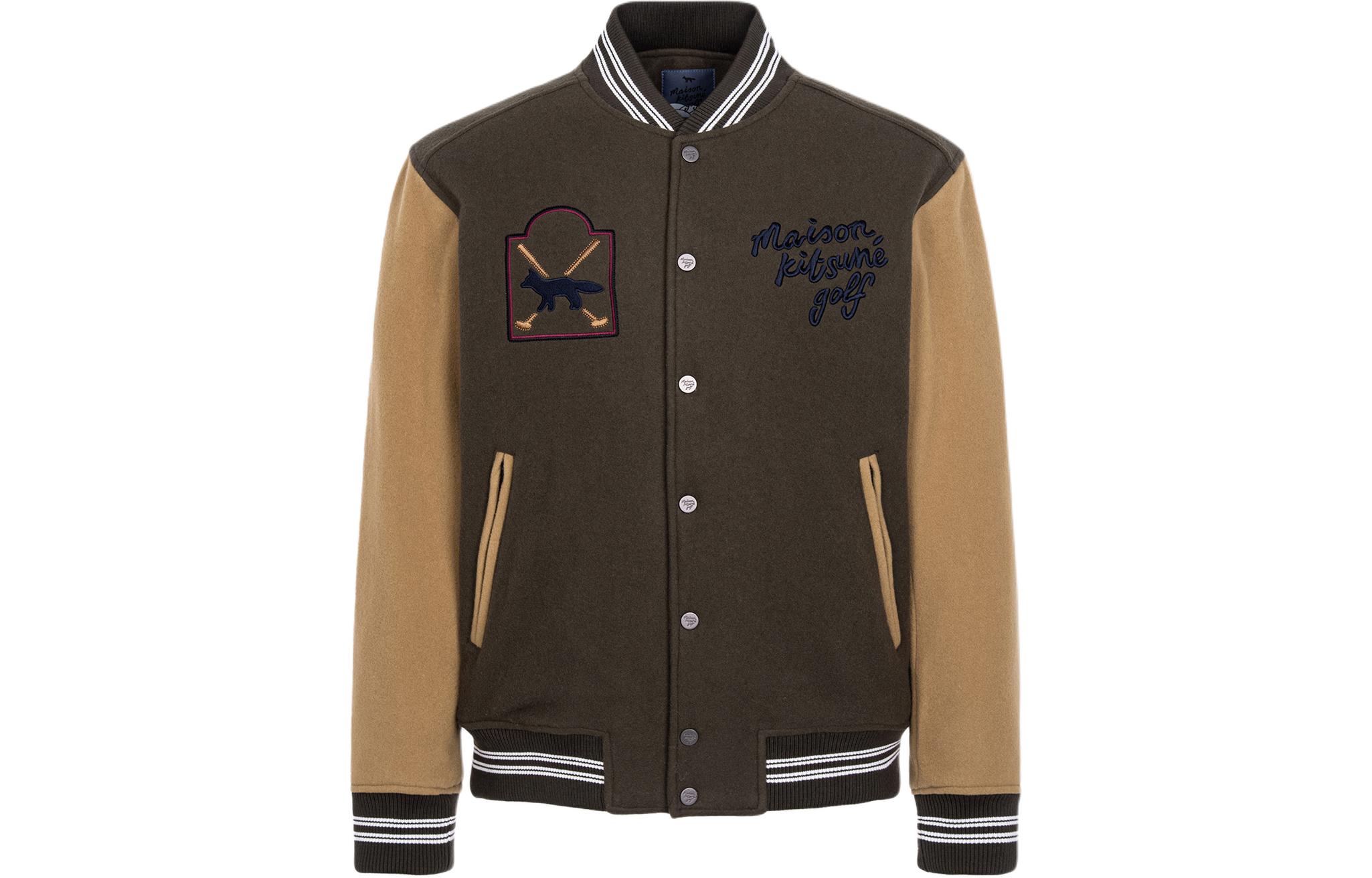 Maison Kitsune Relaxed Fit Letter Logo Long Sleeve Jacket Khaki - QZ3939M02H-P369