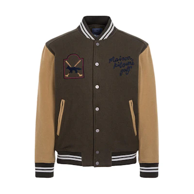 Maison Kitsune Relaxed Fit Letter Logo Long Sleeve Jacket Khaki - QZ3939M02H-P369