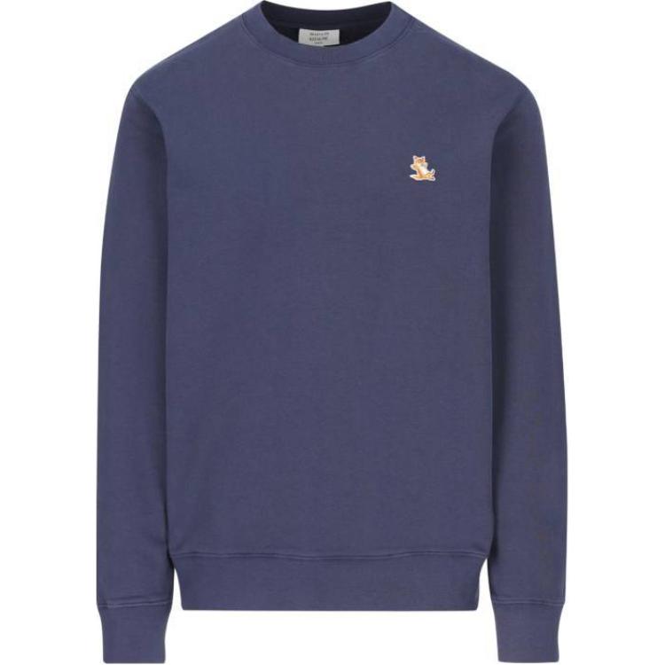 Maison Kitsune Slim Fit Solid Color Crewneck Sweatshirt Blue LM00303KM0001P-422