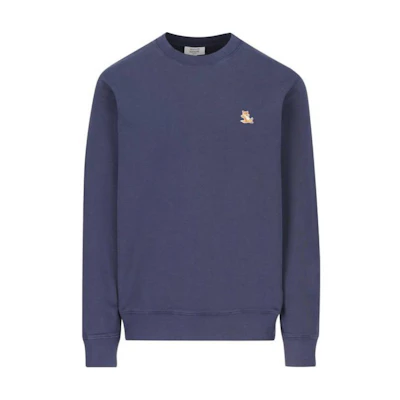 Maison Kitsune Slim Fit Solid Color Crewneck Sweatshirt Blue LM00303KM0001P-422