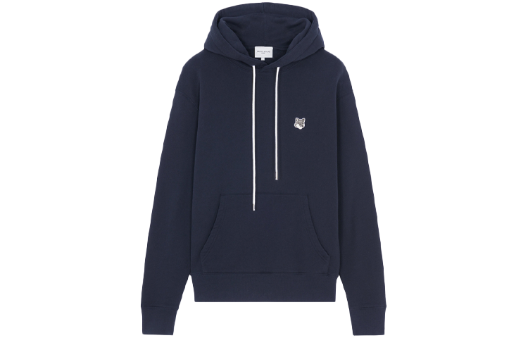 Maison Kitsune Solid Badge Logo Hoodie Blue Long Sleeve Pullover LM00706KM0001-P494