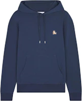 Maison Kitsune Solid Badge Logo Hoodie Blue Long Sleeve Pullover LM00706KM0001-P494 Maison Kitsune Solid Badge Logo Hoodie Blue Long Sleeve Pullover LM00706KM0001-P494