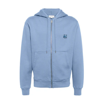 Maison Kitsune Solid Color Zip-Up Jacket with Lapel Collar FU02207WQ0019-BK