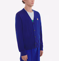 Purchase Maison Kitsune Solid Fox Patch V-Neck Button-Up Cardigan Unisex Royal Blue Sweater GU00542KT1036-P485