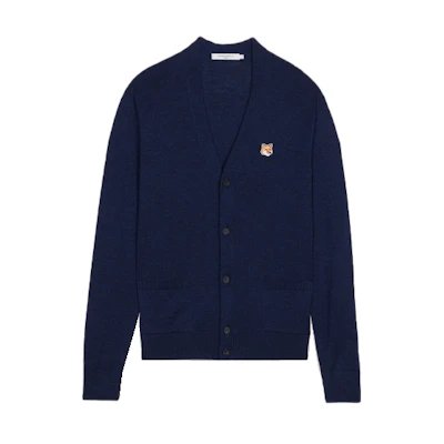 Maison Kitsune Solid Logo Embroidered Cardigan Sweater Men’s Navy Blue IU00505KT1036-H481