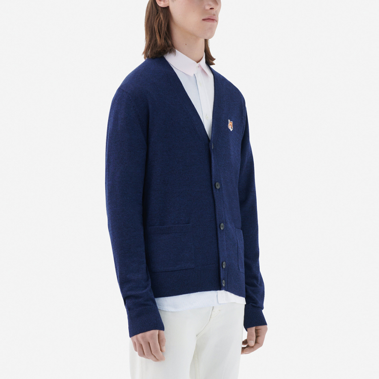 Details for メゾンキツネ ソリッドロゴ 刺繍カーディガン メンズ ネイビーブルー IU00505KT1036-H481