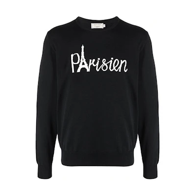 Maison Kitsune SS21 Letter Print White Crewneck Long Sleeve Sweatshirt Men DM00319KM0002-WH