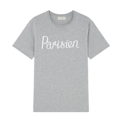 Maison Kitsune SS22 Grey T-Shirt with Handwritten Logo Print. AM00101KJ0008-GRM