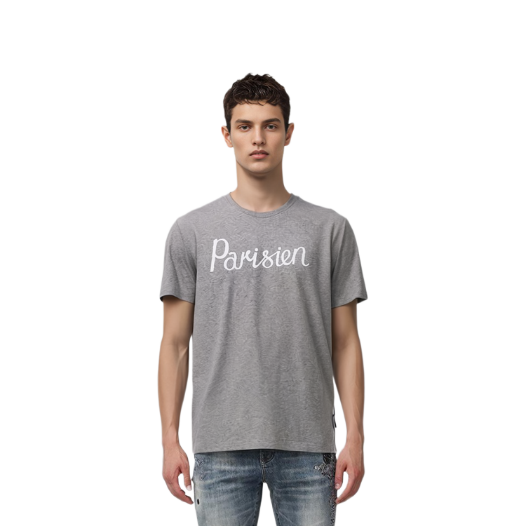 Details for Maison Kitsune SS22 灰色手写标志印花T恤。 AM00101KJ0008-GRM