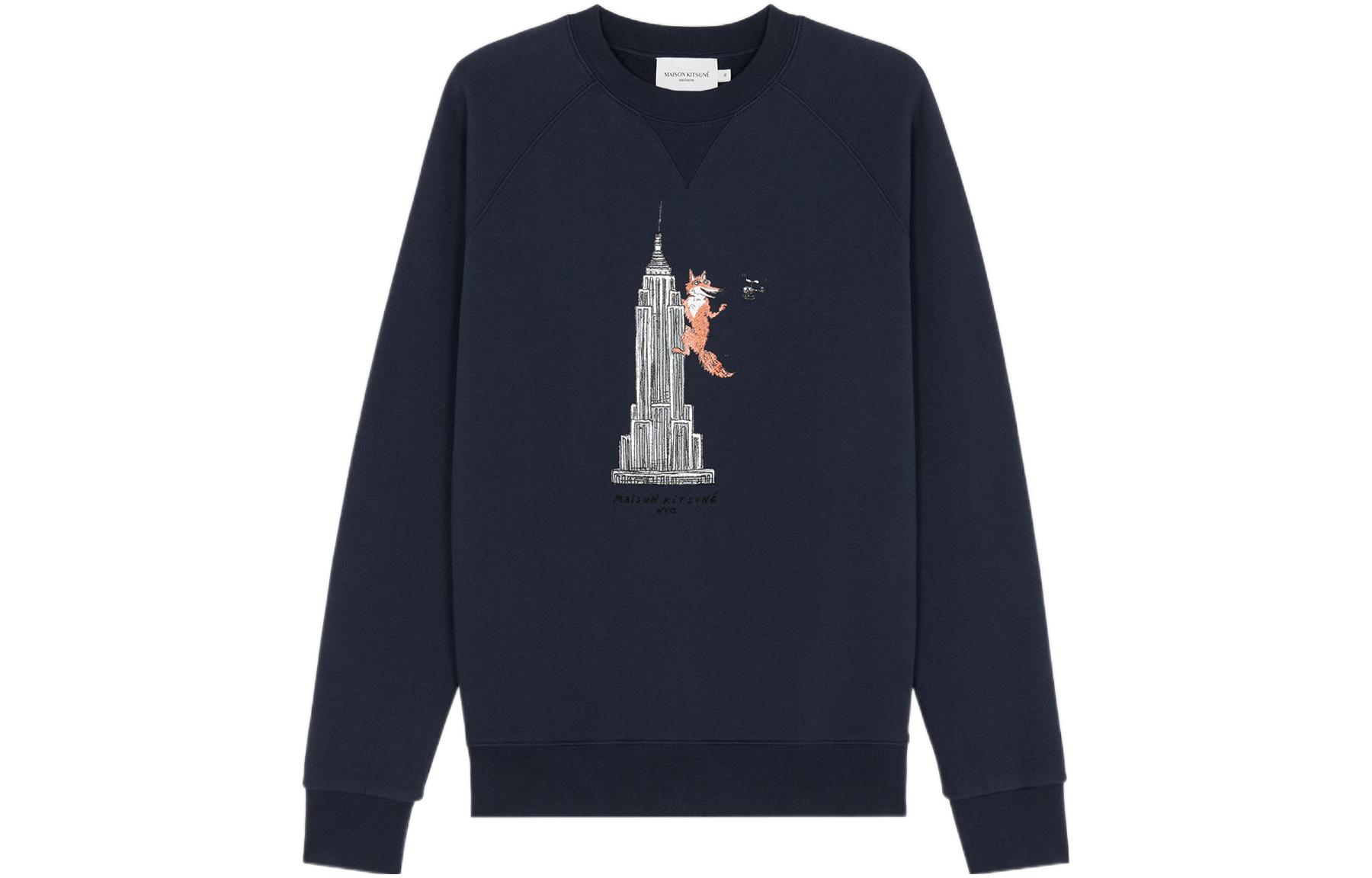Maison Kitsune SS22 Afternoon Fox Capsule Printed Pullover Cartoon Sweatshirt Navy IM00346KM0001-P491