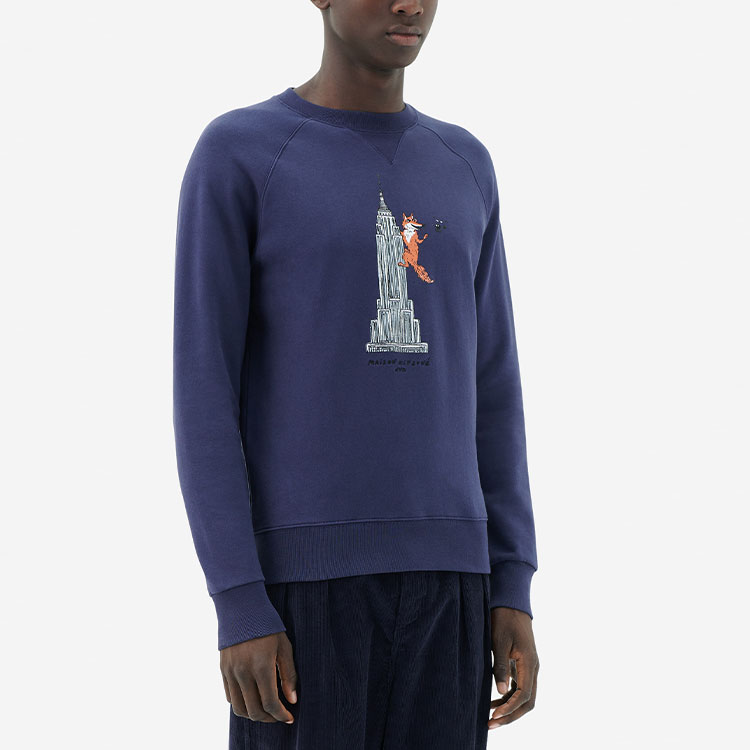 Purchase Maison Kitsune SS22 Afternoon Fox Capsule Printed Pullover Cartoon Sweatshirt Navy IM00346KM0001-P491