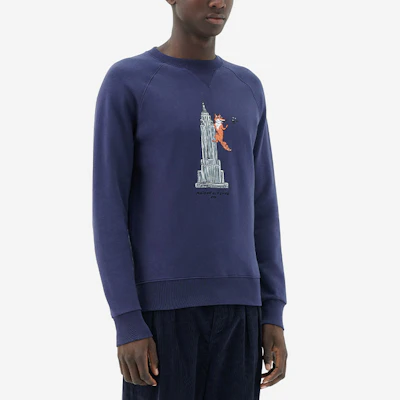 Maison Kitsune SS22 Afternoon Fox Capsule Printed Pullover Cartoon Sweatshirt Navy IM00346KM0001-P491 Purchase Maison Kitsune SS22 Afternoon Fox Capsule Printed Pullover Cartoon Sweatshirt Navy IM00346KM0001-P491