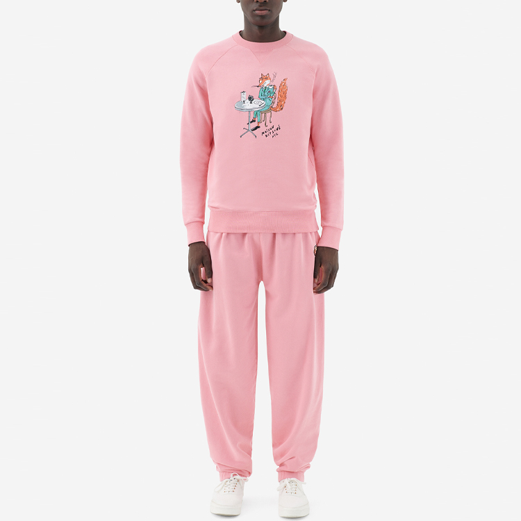Shop Maison Kitsune SS22 Fox Print Cartoon Sweatshirt Pink - Capsule Collection IM00347KM0001-P619