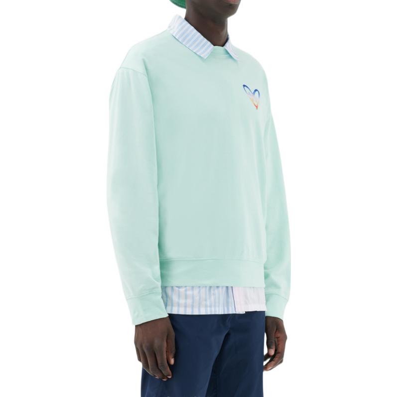 Details for Maison Kitsune SS22 Green Heart Print Unisex Crewneck Sweatshirt IU00350KM0021-P322