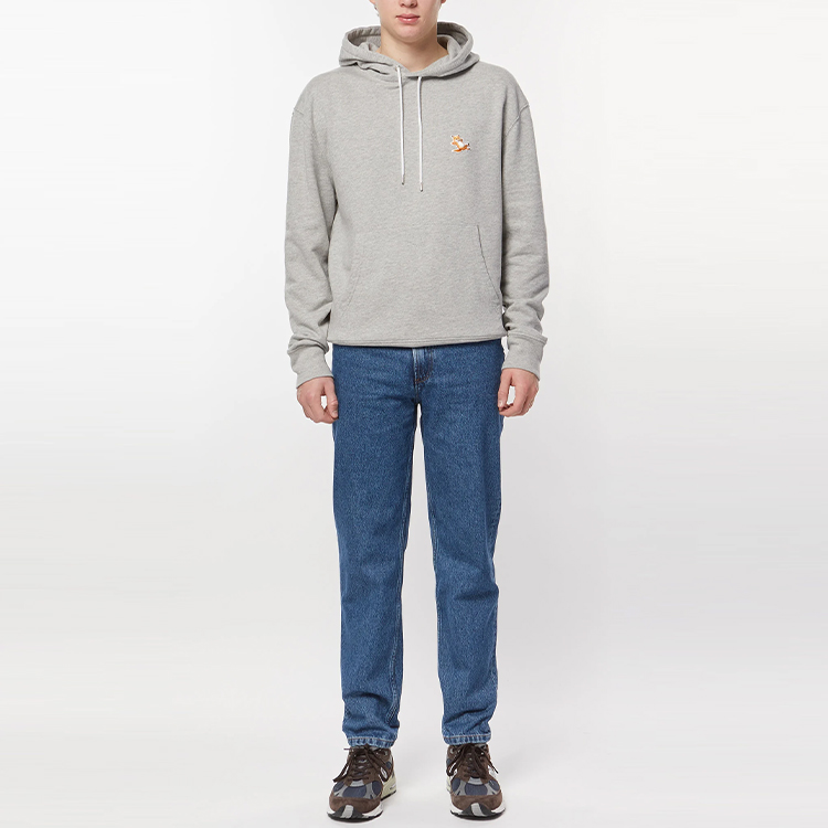 Shop Maison Kitsune SS22 Grey Hoodie Unisex with Logo and Fox Embroidery IU00355KM0001-H150