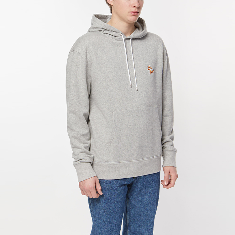 Cheap Maison Kitsune SS22 Grey Hoodie Unisex with Logo and Fox Embroidery IU00355KM0001-H150