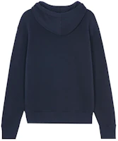 Lookbook 메종 키츠네 SS22 로고 폭스 자수 드로스트링 후디 유니섹스 네이비 블루. IU00355KM0001-P480