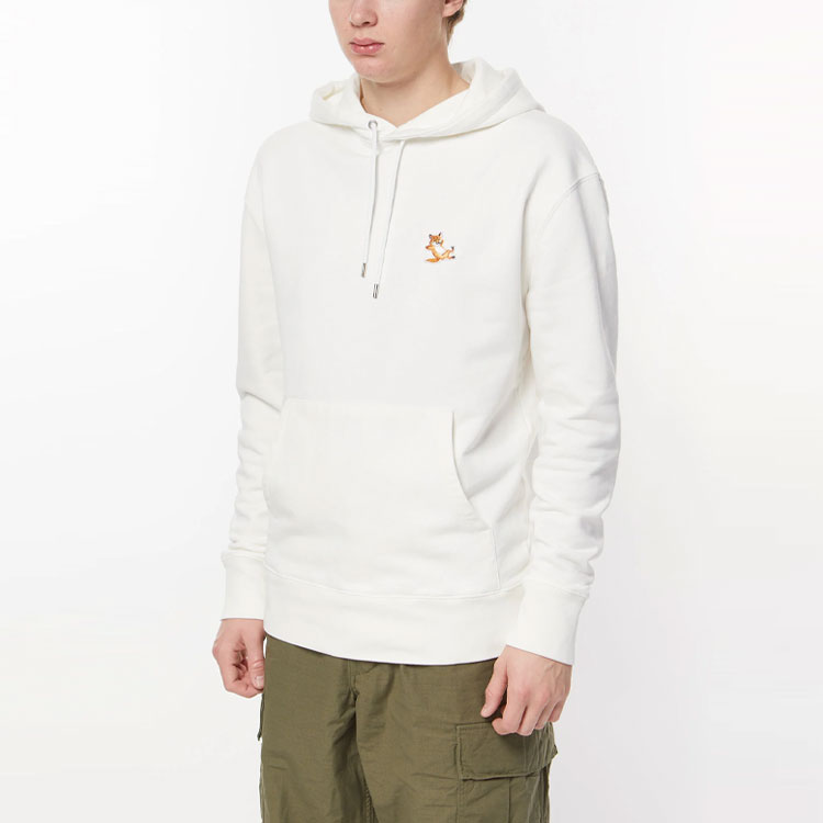 Purchase Maison Kitsune SS22 Logo Fox Embroidery Drawstring Hoodie Unisex Ivory White IU00355KM0001-P700