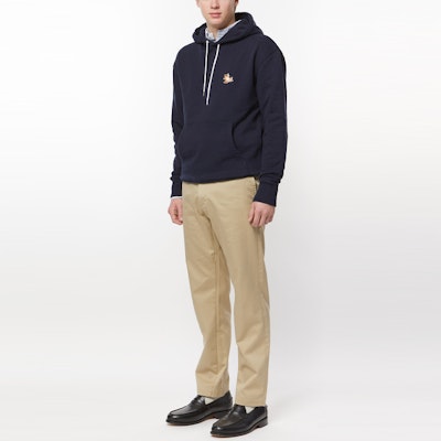 Maison Kitsune SS22 Hoodie Unisex Navy Blue dengan Sulaman Logo Rubah. IU00355KM0001-P480 Purchase Maison Kitsune SS22 Hoodie Unisex Navy Blue dengan Sulaman Logo Rubah. IU00355KM0001-P480