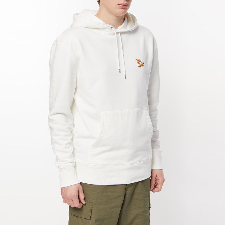 Details for Maison Kitsune SS22 Logo Fox Embroidery Drawstring Hoodie Unisex Ivory White IU00355KM0001-P700