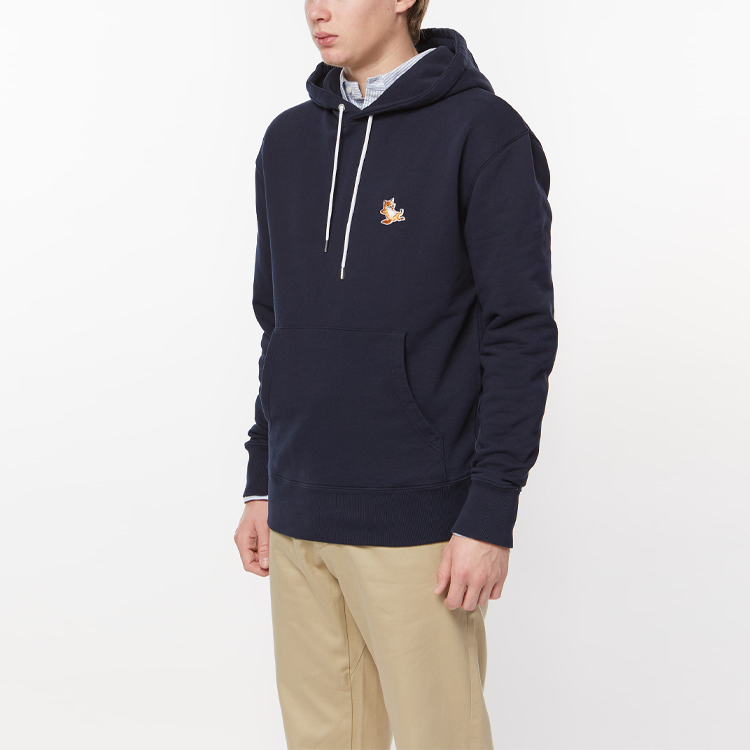 Details for Maison Kitsune SS22 Hoodie Unisex Navy Blue dengan Sulaman Logo Rubah. IU00355KM0001-P480