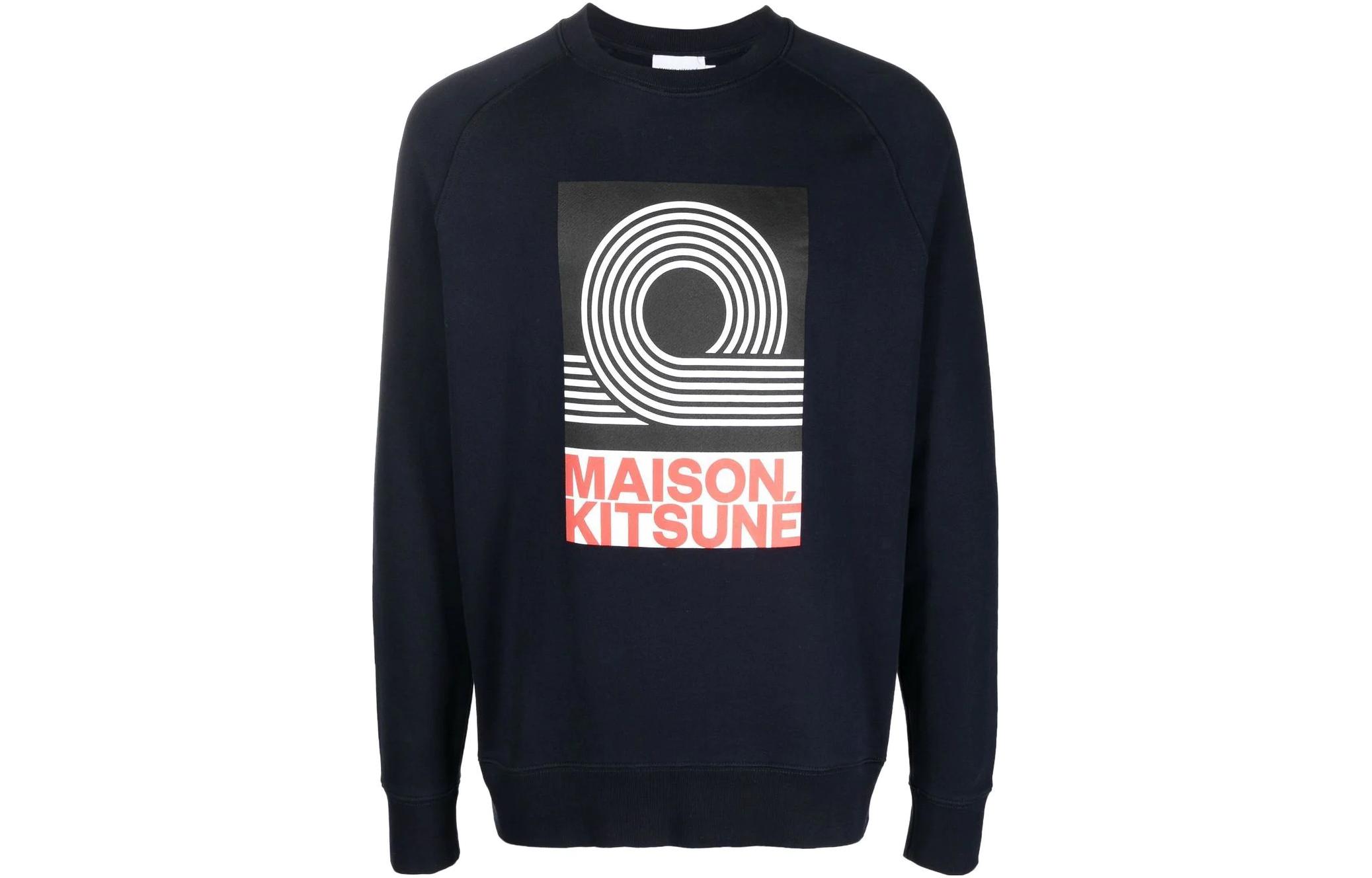 Maison Kitsune SS22 Logo Printed Long Sleeve Sweatshirt Navy Blue - AM00300KM0001-P480