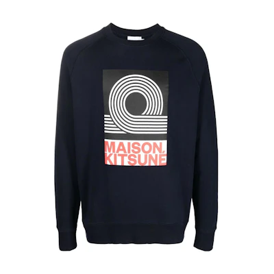 Maison Kitsune SS22 Logo Printed Long Sleeve Sweatshirt Navy Blue - AM00300KM0001-P480