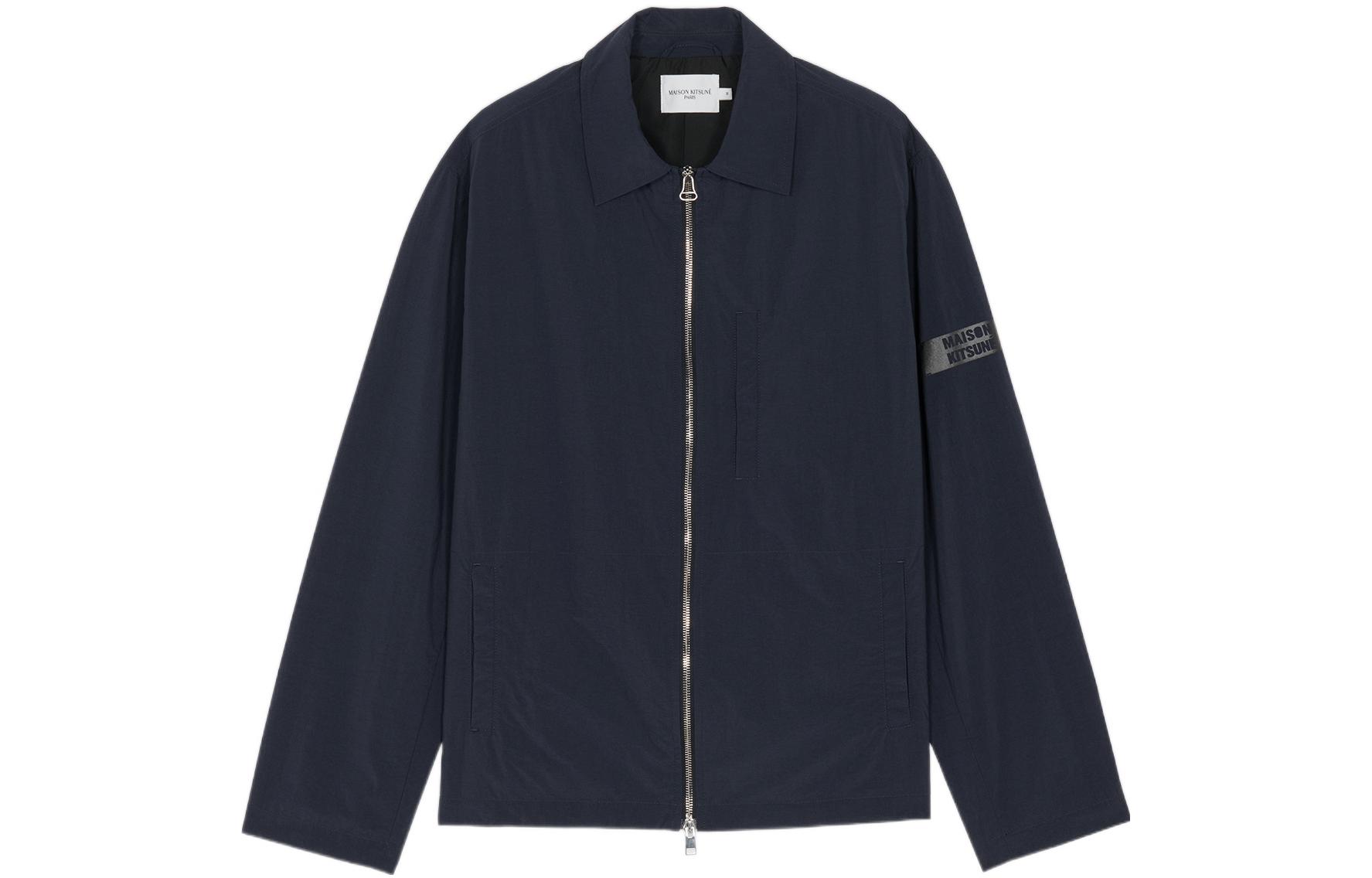 Maison Kitsune SS22 Solid Color Button-Up Long Sleeve Jacket - Navy IM02142WQ0010-P498