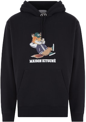 Maison Kitsune SS23 Hoodie Hitam dengan Cetakan Little Fox dan Tali Serut. KM00307KM0001-P199 Order Maison Kitsune SS23 Hoodie Hitam dengan Cetakan Little Fox dan Tali Serut. KM00307KM0001-P199