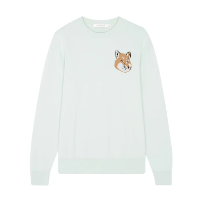 Maison Kitsune SS23 Blue Mist Fox Embroidered Crewneck Sweater KM00505KT1078-P429