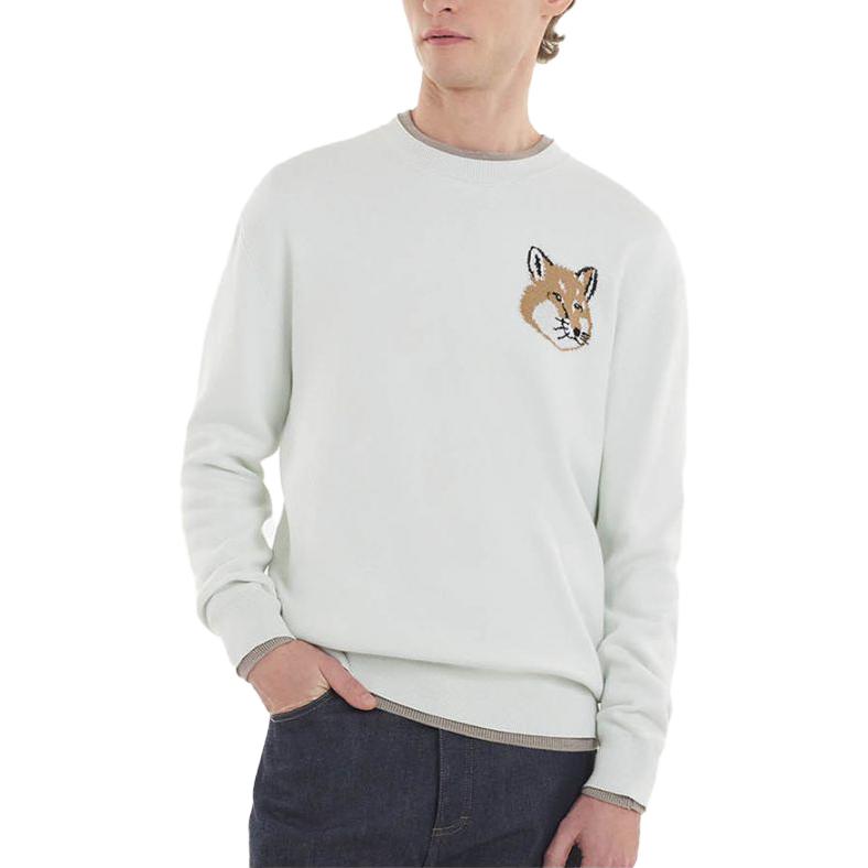 Shop Maison Kitsune SS23 Biru Mist Fox Crewneck Sweater Sulaman KM00505KT1078-P429