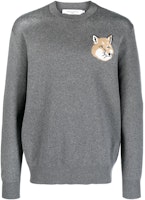 Maison Kitsune SS23 Crewneck Sweater Grey with Fox Embroidery Design KM00505KT1078-H170 Maison Kitsune SS23 Crewneck Sweater Grey with Fox Embroidery Design KM00505KT1078-H170