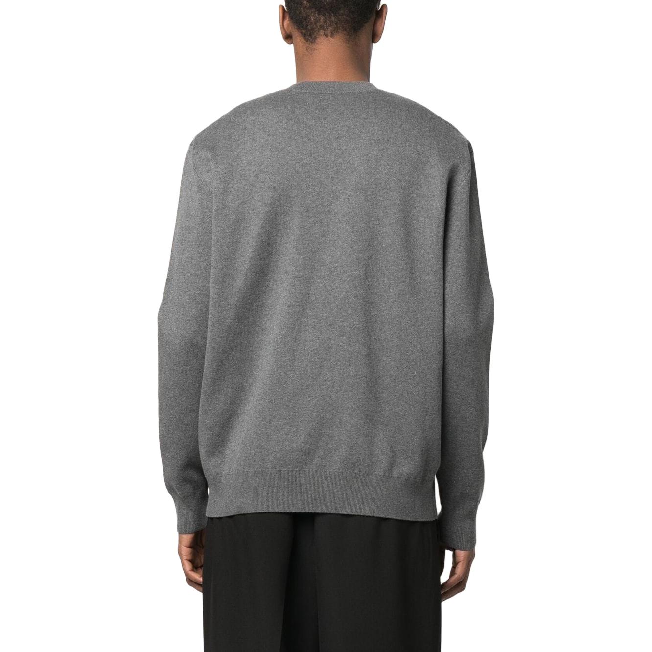 Shop Maison Kitsune SS23 Crewneck Sweater Kelabu dengan Rekaan Sulam Rubah KM00505KT1078-H170