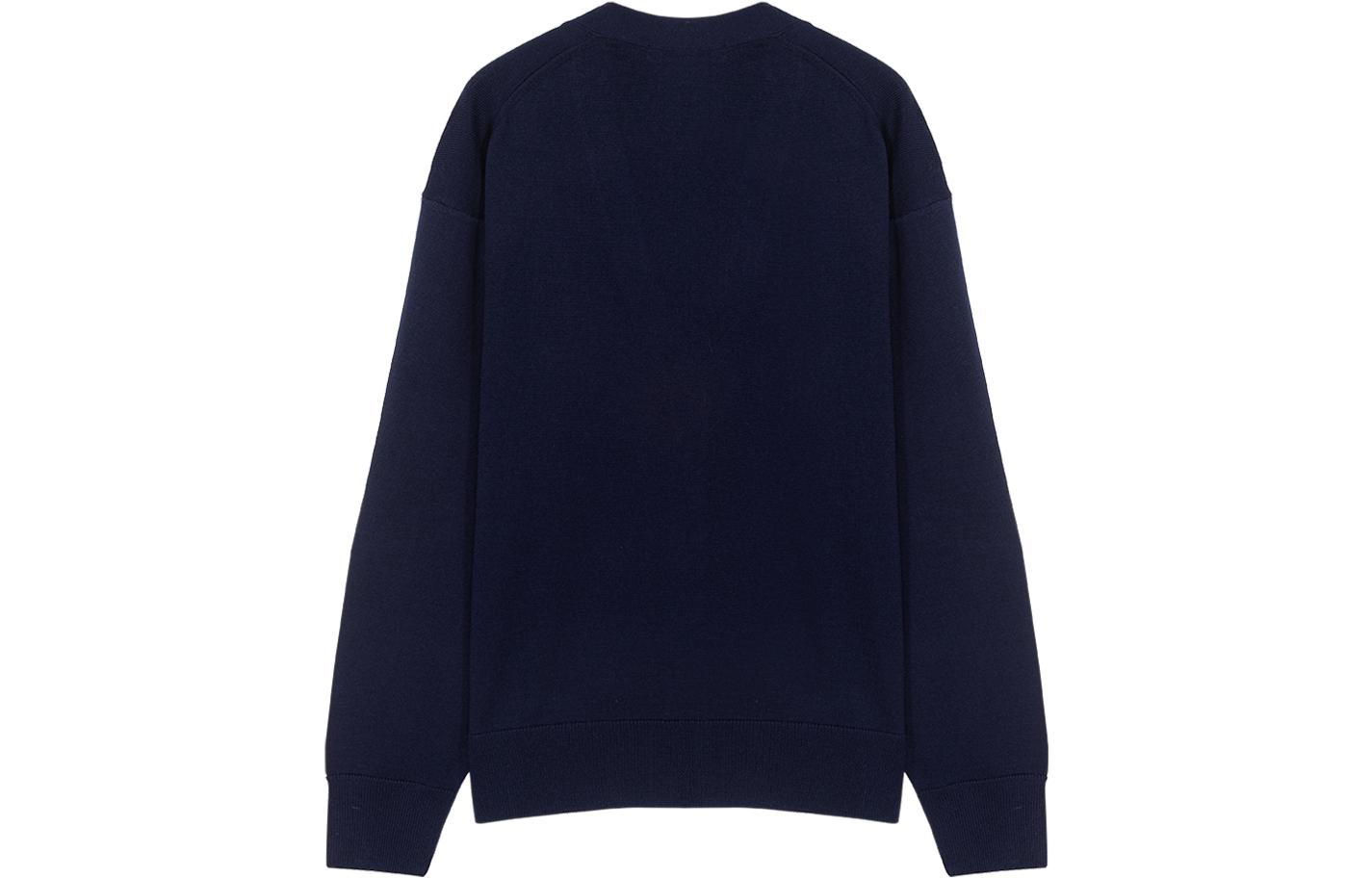 Lookbook Maison Kitsune SS23 Kardigan Knit Biru Navy Leher-V Butang Depan. KM00504KT1036-P480